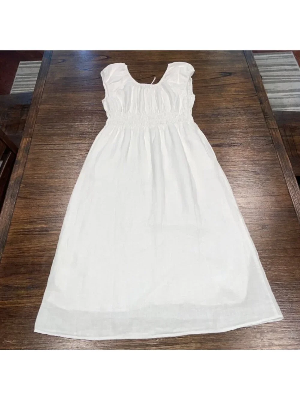 NWT J.Crew Linen Midi Dress Sz S White Cap-Sleeve Summer Beach Vacation Coastal